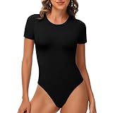 TNNZEET Body Damen T-Shirts Bodysuit Kurzarm Elegantes Rundhals Sommer Kurzarmbody Tops Sexy Für Sportbody(Schwarz,M)
