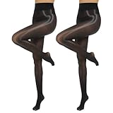 MANZI 2 Paar Ölig Glanzstrumpfhosen Damen Sexy Seidenglatt Feinstrumpfhose 15 Den Transparent Reißfest Schwarz,S-M