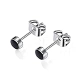 Titan Ohrstecker für Frauen & Mädchen - 5mm Naturstein Edelsteine, Hypoallergene Ohrringe, Nickel-frei - Schwarzer Onyx (5MM, Black Onyx)