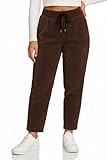 Kendindza Cordhose Damen Hose Stretch Joggpants Damen elegant Stoffhose Schlupfhose Fein Cord Braun L