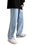 ORANDESIGNE Herren Weitem Bein Jeans Jungen Baggy Hip Hop Jeanshose Denim Hose Straight Leg Casual Relaxed Fit Jeans Breite Freizeithose Streetwear Jeans Männer Y2K Jeans A Hellblau S