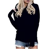 Kapuzen-Sweatshirt für Damen, lässig, schmale Passform, Pullover mit Daumenloch, für Teenager, Mädchen, Hoodie, leicht, bequem, langärmelig, Sweat-Top, lange Hemden, Tunika, Tops, Hoody S-5XL, Schwarz