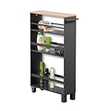 Kesper | Rollbares Nischenregal, Material: Spanplatte mit Dekorfolie, Maße: 50 x 15 cm/Höhe: 79 cm, Farbe: Grau, Natur | 24856 13