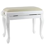 Steinbach Klavierbank in Weiß poliert mit Chippendale Beinen und Beige Stoff Sitzbezug