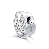 Flyow S925 Sterling Silber Paar Ringe Set Adjustable Matching Yin Yang Tai Chi Ringe Verlobung Versprechen Jahrestag Geburtstag Schmuck Geschenk für Ehefrau Ehemann Freund Freundin