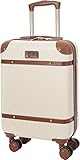 Aerolite 55x35x20cm Handgepäck Trolley Koffer Leicht Moderner Klassischer Retro Vintage Hartschalenkoffer mit 4 Doppelspinnrädern Ryanair easyJet (Cremefarben)