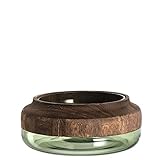 Leonardo Colletto Glas-Schale, handgefertigte Deko-Vase in Grün, runde Blumen-Vase mit Holz-Aufsatz, Ø 248 mm, 029905