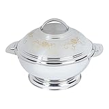 TRI Thermo-Servierschüssel, Thermobehälter, Isolierbehälter mit Deckel, Warmhalteschüssel, drehbarer Deckel, für kalte & warme Speisen, Servieren & Aufbewahren, Edelstahl, 2 l, silber gold
