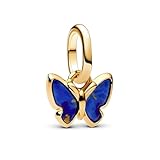 Pandora ME Blauer Schmetterling Mini-Charm-Anhänger aus 14 Karat Vergoldetem Sterling Silber, Kompatibel Me und Moments Anhänger, 763825C01