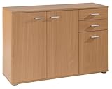 Home4You Kommode mit 3 Türen und 2 Schubladen - Buche Dekor - 106 cm breit - Sideboard Mehrzweckschrank