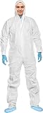 ACE CoverX Arbeits-Overall mit Kapuze - Einweg-Schutzanzug für die Arbeit - gegen Chemikalien & Partikel - Weiß - M