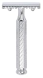 MERKUR Rasierhobel 41C | Hexagonalgriff Glanzchrom | Dreiteiliger Rasierer mit geradem Schnitt | Offener Kamm | Ideal für Nassrasur | Zinkdruckguss | Made in Germany