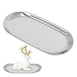 DecorDwell 18x8.5cm Ovales Tablett Silber, Edelstahl, Oval, Deko, Kerzentablett, Serviertablett für Dessert Kosmetik Schmuck Kerzen