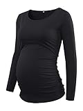 Love2Mi Damen Langarm Schwanger T-Shirt Umstandsshirt Umstandstop Schwangerschaft, 2#schwarz, M