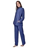 RAIKOU Damen Hausanzug Elegant Volltonfarbe Micro-Fleece Schlafanzug Freizeitanzug Hausanzug mit Reißverschluss (44/46,Navy)