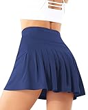 Damen Plissierte Tennisrock mit Hose Sommerrock Minirock Sportrock Golfrock Tennis Golf Rock Sport Workout Running kurz, Marineblau, M