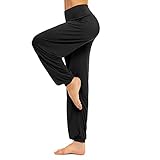 BeautyWill Freizeithosen Weiche Modal Haremshose Jogginghose Yoga Pilates Hosen Lang und 3/4 Hose für Damen M Schwarz Lange