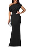 YMDUCH Damen Elegant Ärmellos Schulterfrei Bodycon Lang Formell Party Abendkleid, Schwarz, Mittel