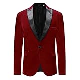 Allthemen Herren Sakko Samt Blazer Regular Fit Hochzeit Smoking Jacke für Party Rot L