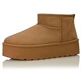 Procity Damen Stiefeletten Warm Gefüttert Plateau Boots mit der Profilsohle Brown2 39