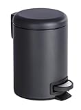 WENKO Treteimer Mod. Leman 3 Liter mit herausnehmbarem Einsatz aus lackiertem Stahl ideal für Badezimmer oder Küche 17 x 25 x 22,5 cm Schwarz matt