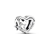 PANDORA Moments Offen gearbeitetes Familie Herz & Stern Charm aus Sterling Silber, Kompatibel Moments Armbändern, 792829C00