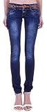 Damen Hüftjeans Röhrenjeans Skinny Jeans blau Damenjeans Damen-Hose-n Jeans-Hose-n Röhre-n Hüft-Hose-n Niedrig-e-r Sehr Leib-Höhe Bund Stretchjeans Stretch-Hose-n Denim Dunkel-blau-e Gr Größe XS 34