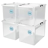 Deuba Aufbewahrungsboxen 4X 52L Deckel stapelbar transparent Rollen Kunststoff (PP) BPA frei Klickverschluss Wohnzimmer