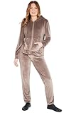 CityComfort Trainingsanzug Damen Velour Jogginganzug Set Bequem Lounge Set Damen Teenagers mit Hoodie mit Reißverschluss und Jogginghose (M, Beige)