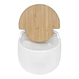 KOOK TIME Salzhalter für die Küche, Keramik-Salzglas mit drehbarem Deckel aus umweltfreundlichem Naturbambus, Maße 13 x 10.5 cm, weiß