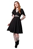 Hell Bunny Danica Kleid – Schwarzes Midikleid mit himmlischer und Tarot-Stickerei, V-Ausschnitt, Schwarz, 2XL