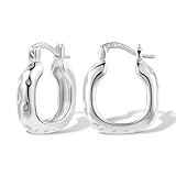 Eckig Ohrringe Silber 925, Damen Sterling Silber Creolen Eckig, Silber Ohrringe Hammer Kleine Knorpel Huggie Creolen Dick Klobige Eckig Quadrat Ohrringe Silber 925 Creolen für Damen Frauen