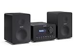 SHARP XL-B520D(BK) 40W Hi-Fi-Mikrosystem – Kompakte Stereoanlage mit Bluetooth 5.0, DAB+/UKW-Radio, CD-Player, USB-MP3, Dual-Alarm, 2-Wege-Lautsprecher aus Holz & Fernbedienung – Schwarz