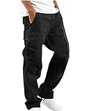 YAOHUOLE Cargo Hosen Männer Lang Schwarz Loose Fit Leicht Atmungsaktive Rangerhose Herren Schwarz 2XL
