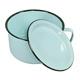 IMIKEYA Emaille Schüssel mit Henkel und Deckel - Vintage Ramen Schüssel Emailleware 1.6 L - Emaille Salatschüssel Suppenschüssel Becken - Grün