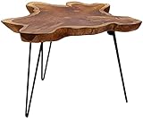 Brillibrum Design Couchtisch Teak Holz Metall einzigartige Teakholz Tischplatte massiv Teakholz Klapptisch platzsparend Wohnzimmertisch Teak Beistelltisch klappbar 45cm Höhe