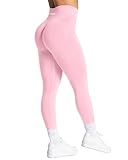 TAYOEA Sport Leggings Damen mit Scrunch Butt Push Up Booty Lifting Sporthose Blickdichte Nahtlos sportleggins für Yoga Gym Alltag Rosa,M