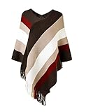 Ferand Damen Gestreifter Poncho Pullover Vielseitiger Schal zum Wickeln mit Fransen für Herbst und Winter - One Size - Braun & Beige