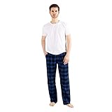 JTPW Men's 100% Cotton Flannel Sleep Pajama Pants with Pockets, Black Aqua Plaid, Size: XL