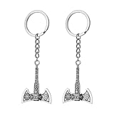 2 Stück Wikinger-Axt-Schlüsselanhänger, Herren-Schlüsselanhänger, Runen-Vintage-Axt-Hammer-Schlüssel, Waffenanhänger, kreative Schlüsselanhänger, Geschenke für Gamer und mittelalterliche Liebhaber