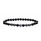 Whoiy Armband Perlen Herren, Perlen Armband Frauen Zirkonia Schwarz Paar Mode Perlenarmband Geburtstagsgeschenk Perlenarmband für Sie 23.5cmx6mm