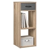 WOLTU Bücherregal mit 3 Ebenen, Standregal mit 1 Stoffschublade 2 Würfeln, offenes Regal, Aufbewahrungsregal klein, für Wohnzimmer Schlafzimmer Kinderzimmer, 32,4x80x30 cm, Helle Eiche, SK055hei