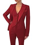 Leader of the Beauty Damen 3-teiliges Büro-Arbeitsanzug, Blazer, Weste, Hose, Business-Hose, Anzug-Set, Abschlussball, Partyanzug, dunkelrot, XS