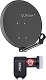 DUR-line DSA 40cm Anthrazit + Twin LNB - 2 Teilnehmer Set, Hochleistungs Hart-Aluminium Spiegel - [Sat-Antenne, Satellitenschüssel, Camping, Balkon, Mini, Boot]