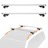 Amazon Basics Dachträger mit Querträger, 142 cm für Spannweiten von bis zu 126 cm zwischen erhöhten Seitenschienen mit Spalt, 2er-Pack, Schwarz/Silber