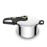 Tefal P2580702 Secure Trendy Schnellkochtopf 6 L mit Korb, 2-Stufen-Garregler: Intensivstufe 117°C, Schonstufe 112°C, Induktions-Kapselboden, für alle Herdarten, Edelstahl/Schwarz/Grün