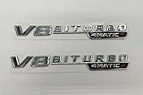 2 V8 BITURBO 4matic Emblem Aufkleber. für Mercedes Benz AMG GT S ML SL Klasse CLA GLA SLK SLS CLS W220 (Chrom)