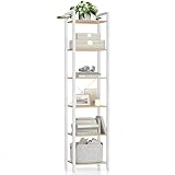 VASAGLE Regal, Bücherregal, Standregal, DVD-Regal, mit 6 Ebenen, Büroregal, offene Ablagen, für Büro, Wohnzimmer, Schlafzimmer, Küche, 30 x 40 x 186 cm, naturbeige-mattweiß LLS101N01