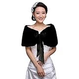 ITODA Brautstola Kunstfell Braut Stola Abendstola mit Schleife Abendkleid Winter Brautschal Weich Brautfell Bolero Hochzeit Brautkleid Party Fellschal Festlich Brautjacke Damen Mädchen Brautjungfer