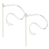 Toddmomy Hochzeitsdekoration 10Pcs Wei? Band Zauberst?be Fee Zauberst?be mit Glocke Holz Sticks Winken Party Streamer für Hochzeit Geburtstag Requisiten Tanz Party Gef?lligkeiten DIY